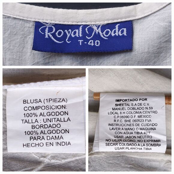 Royal Moda Tunic L 40 Embroidered Floral 3/4 Sleeve Boho Western Peasant Cream - Picture 6 of 10